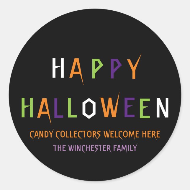 Happy Halloween colourful spooky typography Custom Classic Round Sticker (Front)