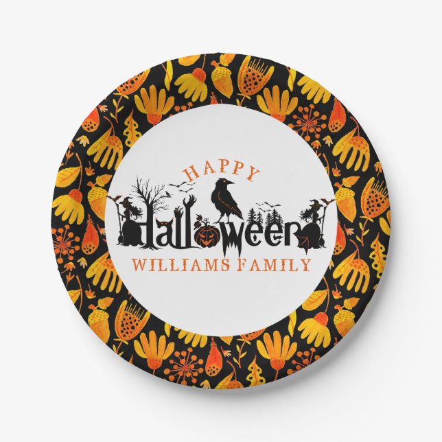 Happy Halloween Concept Typography Paper Plate (Front)