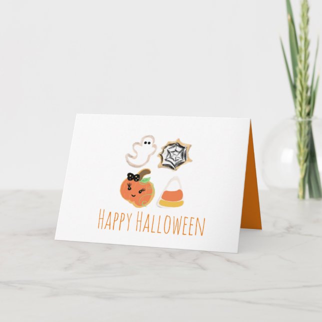 Happy Halloween Cookies Pumpkin Ghost Spider Web Thank You Card (Front)