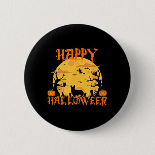 Happy Halloween Corgi Dog Black Cat Full Moon 6 Cm Round Badge