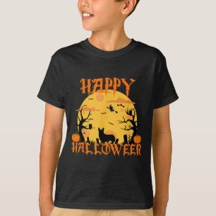 Happy Halloween Corgi Dog Black Cat Full Moon T-Shirt