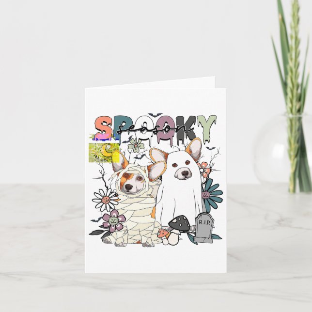 Happy Halloween Corgi Ghost Spooky Season Fall Aut Card (Front)