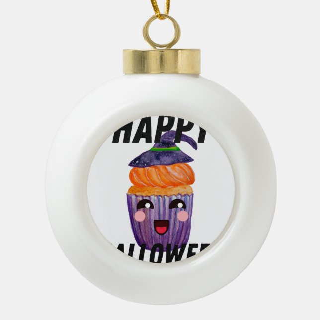 Happy Halloween Costume Halloween Cupcake Ceramic Ball Christmas Ornament (Front)