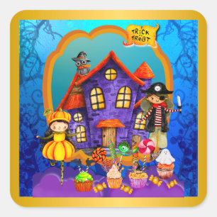 Happy Halloween Costume kids Party Celebration Square Sticker