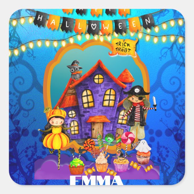 Happy Halloween Costume kids Party Celebration Square Sticker (Front)