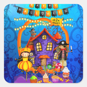 Happy Halloween Costume kids Party Celebration Square Sticker
