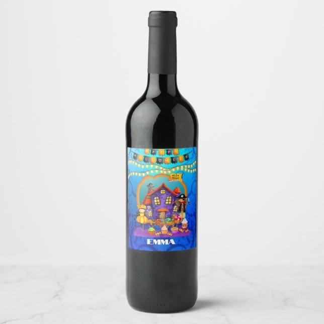 Happy Halloween Costume kids Party Celebration Wine Label (Front)