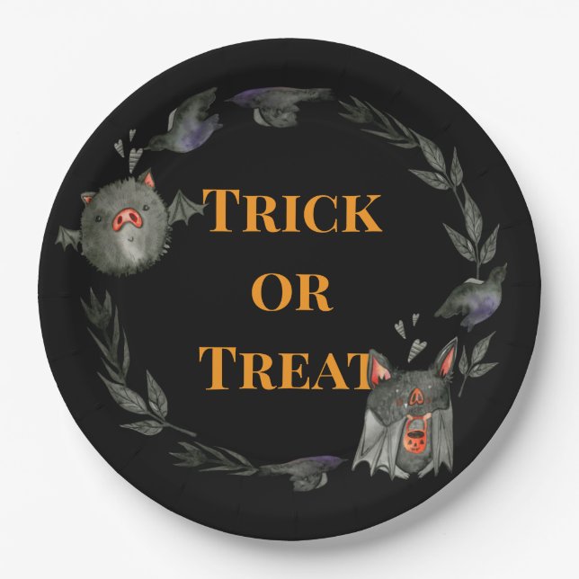 Happy Halloween Costume Party Bat  Paper Plate (Front)