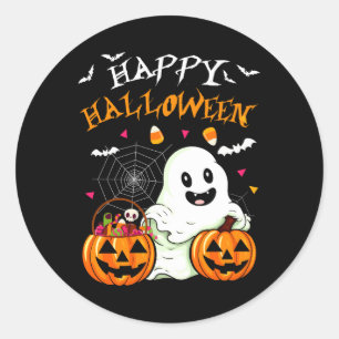 Happy Halloween Costume Smiling Ghost Pumpkin Jack Classic Round Sticker