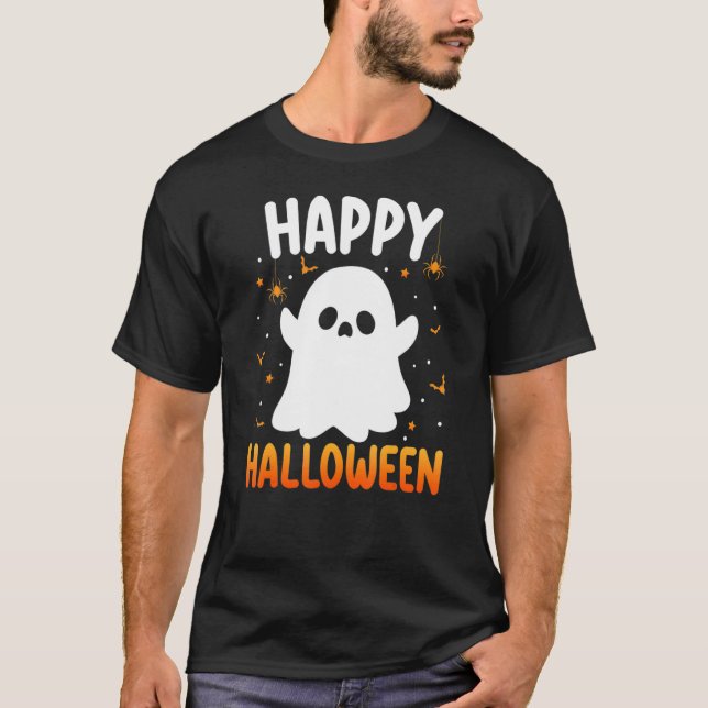 Happy Halloween Costume Spooky Boo Ghost Spider Bo T-Shirt (Front)