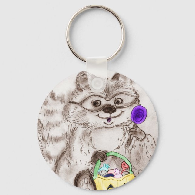 Happy Halloween Costumed Racoon Key Ring (Front)
