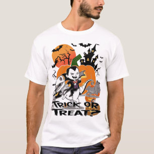 Happy Halloween Count Dracula riding T-rex T-Shirt