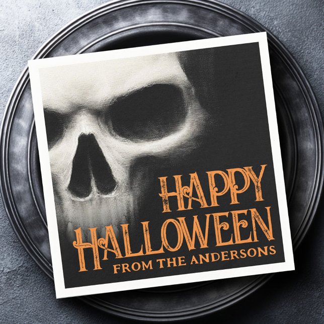 Happy Halloween creepy ghost skull black orange Napkin (Happy Halloween creepy ghost skull black orange Napkins)