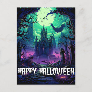 Happy Halloween   Creepy Haunted House Postcard