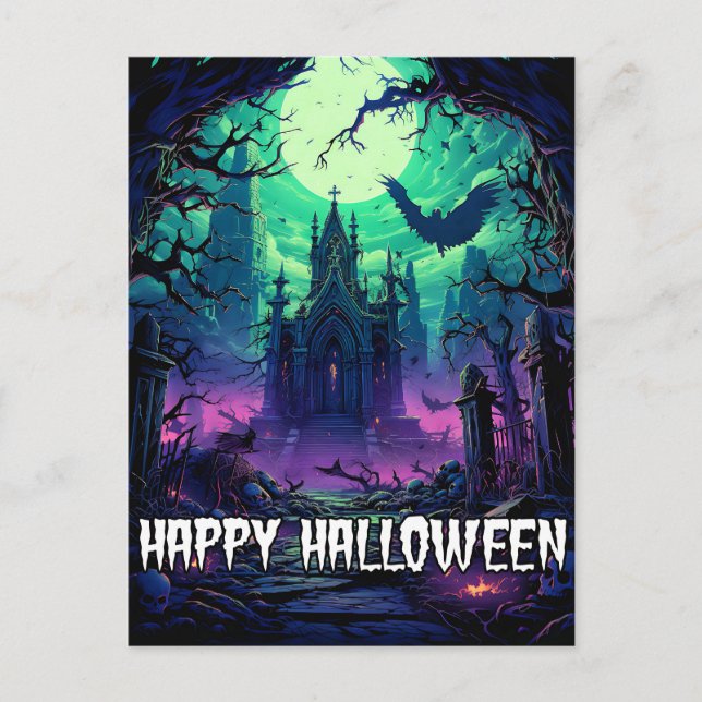 Happy Halloween | Creepy Haunted House Postcard (Front)