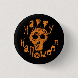 Happy Halloween Creepy Orange Skull 3 Cm Round Badge