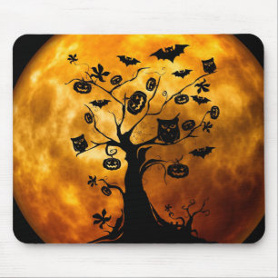 Happy Halloween Creepy Owls on a Tree Mousepad