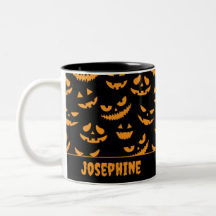Happy Halloween Creepy Pumpkin Faces Two-Tone Coffee Mug