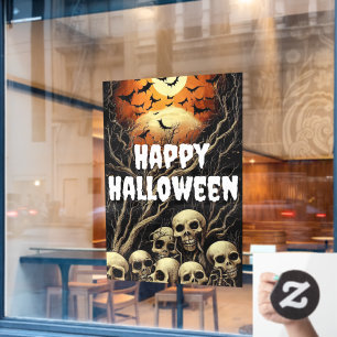 Happy Halloween Creepy Skulls and Bats Window Cling
