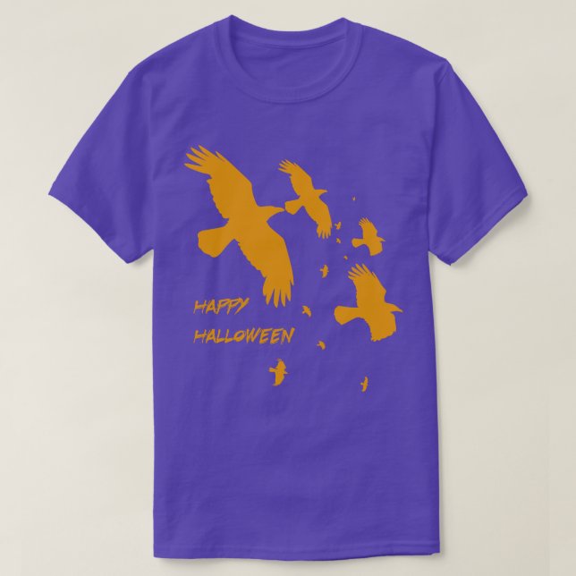 Happy Halloween Crows In Flight Vector Orange T-Shirt (Design Front)