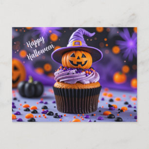 Happy Halloween Cupcake with Jack O Lantern Holiday Postcard