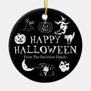 Happy Halloween custom name black and white decor Ceramic Tree Decoration