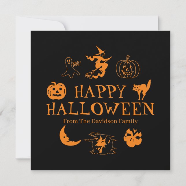 Happy Halloween custom name black orange card (Front)