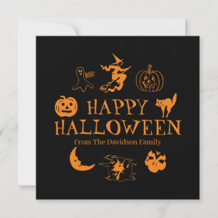 Happy Halloween custom name black orange card
