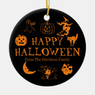 Happy Halloween custom name black orange decor Ceramic Tree Decoration