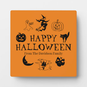 Happy Halloween custom name black & orange decor Plaque