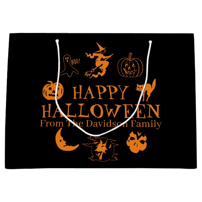 Happy Halloween custom name black orange Large Gift Bag (Front)