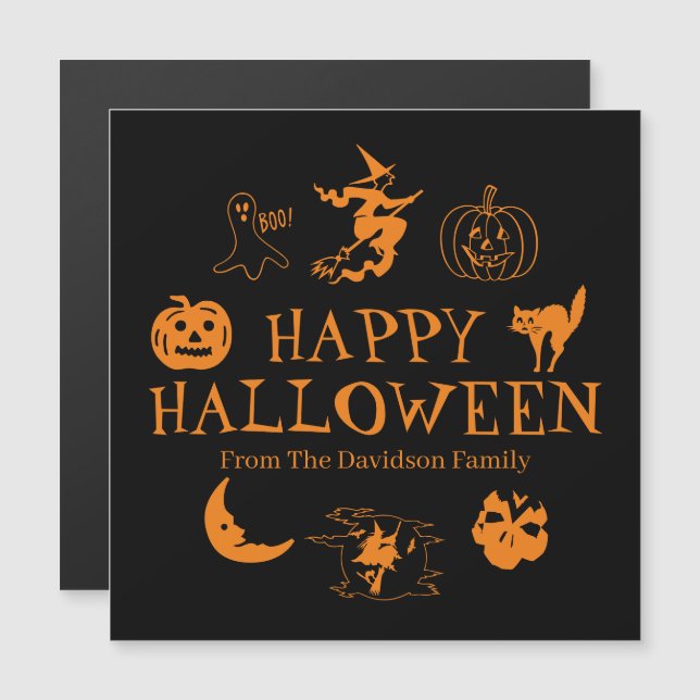 Happy Halloween custom name black orange magnet (Front/Back)