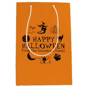 Happy Halloween custom name black & orange Medium Gift Bag