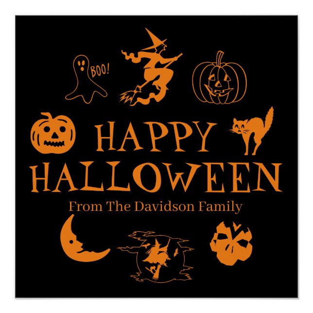 Happy Halloween custom name black orange Poster (Front)