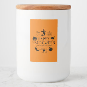 Happy Halloween custom name black & orange spooky Food Label