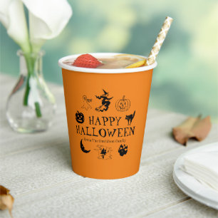 Happy Halloween custom name black orange spooky Paper Cups