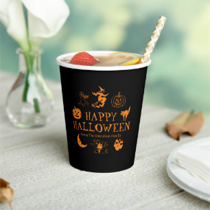 Happy Halloween custom name black orange spooky  Paper Cups
