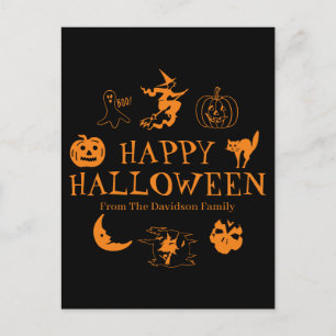 Happy Halloween custom name black orange spooky Postcard
