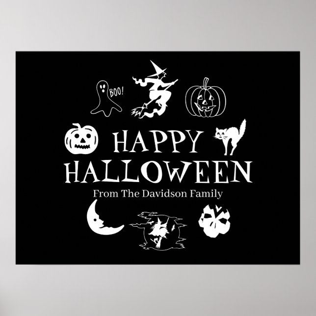Happy Halloween custom name black spooky Poster (Front)