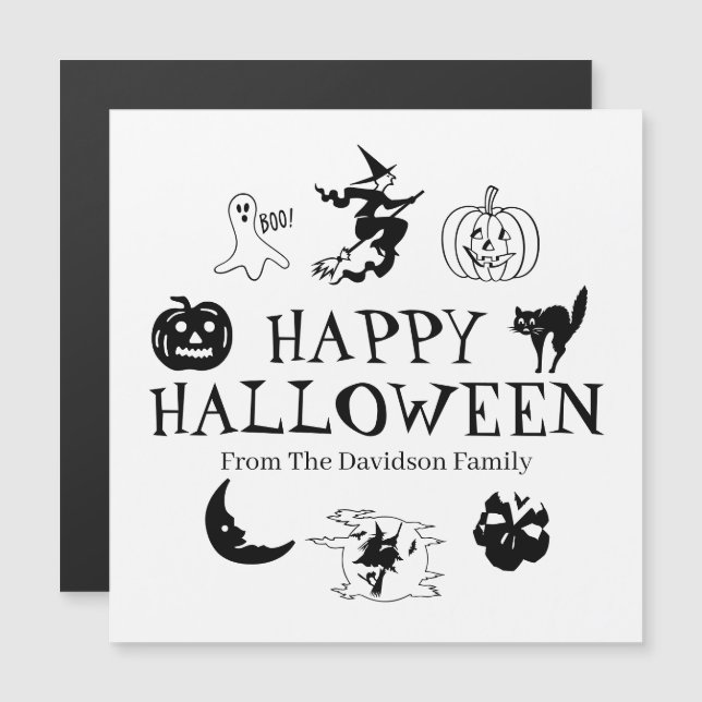 Happy Halloween custom name black white magnet (Front/Back)