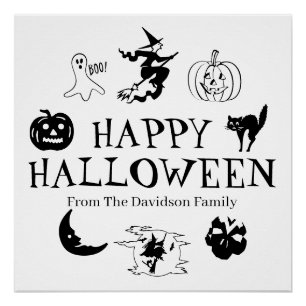 Happy Halloween custom name black white Poster