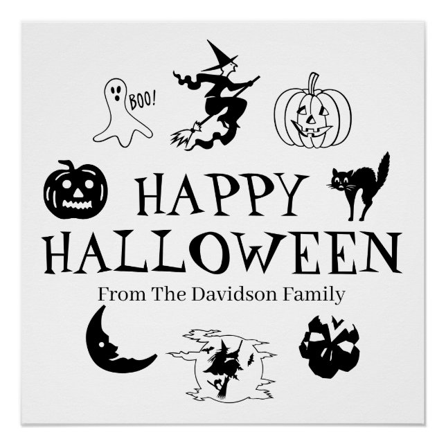 Happy Halloween custom name black white Poster (Front)