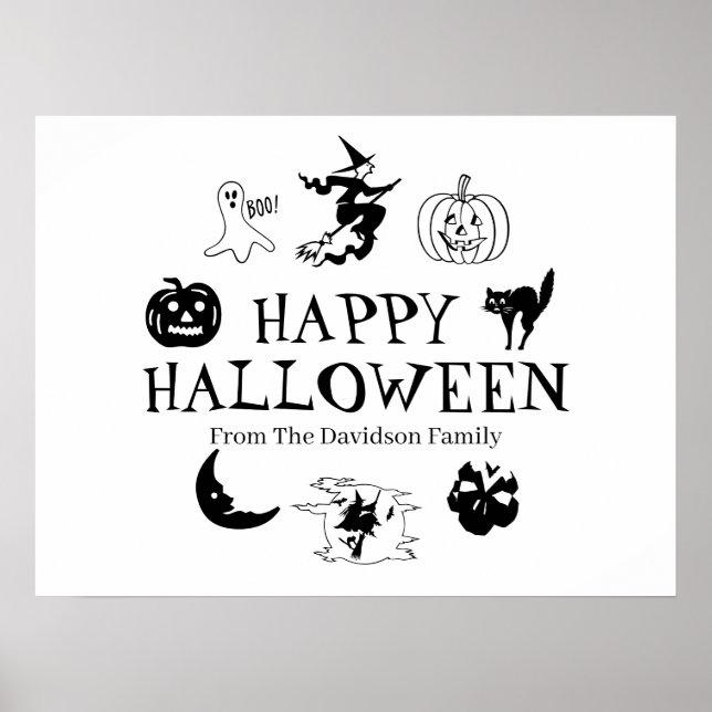 Happy Halloween custom name black white Poster (Front)