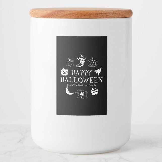 Happy Halloween custom name black white spooky Food Label (Front)