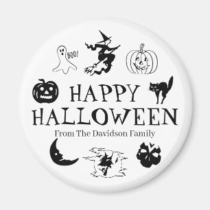 Happy Halloween custom name black white spooky Magnet