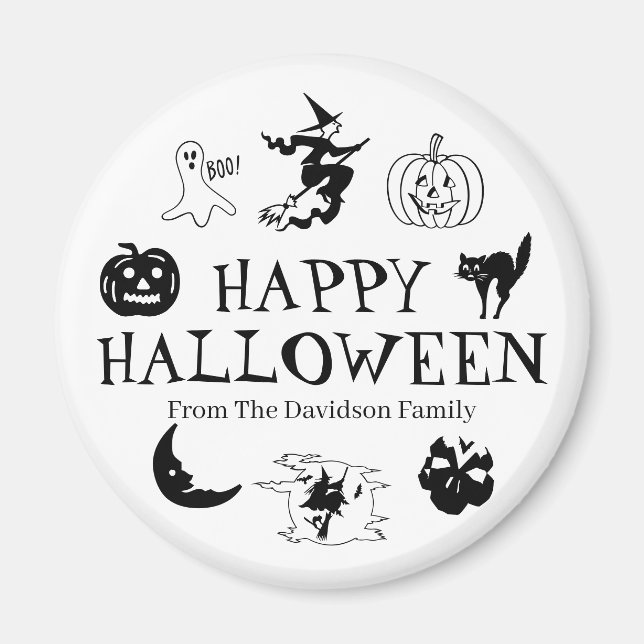 Happy Halloween custom name black white spooky Magnet (Front)