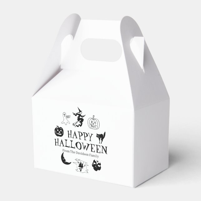Happy Halloween custom name black white treat  Favour Box (Front Side)