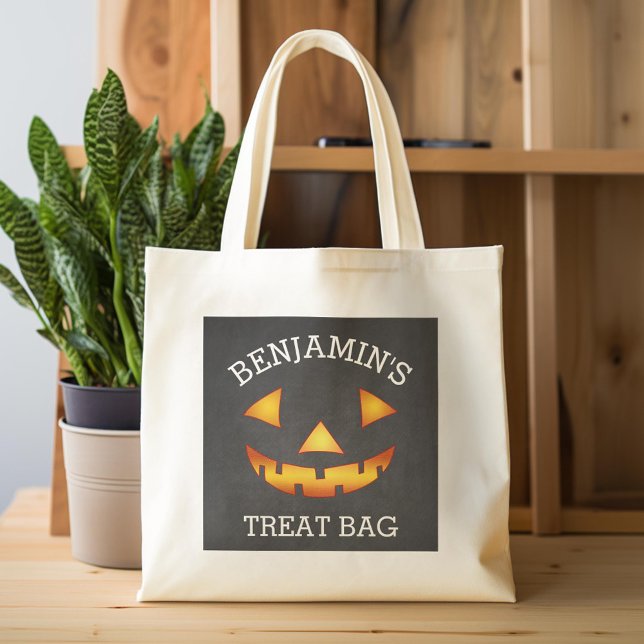 Happy Halloween Custom Name Jack-o-lantern treat Tote Bag (Custom Tote Bag)
