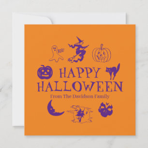 Happy Halloween custom name purple orange card