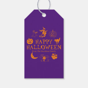 Happy Halloween custom name purple orange spooky Gift Tags